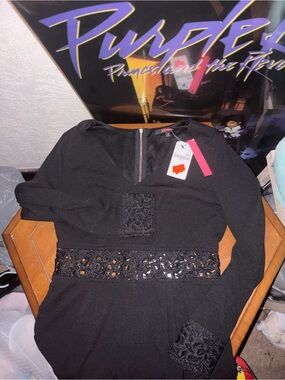 Black Long Sleeve Dress w/ Lace Trim, goth/alternative wear